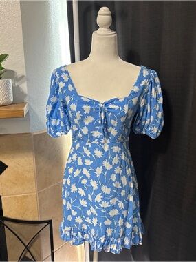 Faithfull the Brand Blue & White Floral Tie-Front Mini Dress